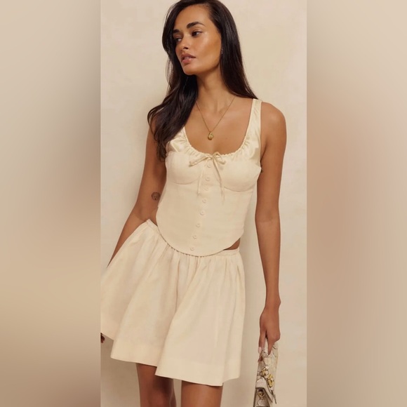 Reformation Evy Linen & Silk Corset Top - Picture 2 of 9